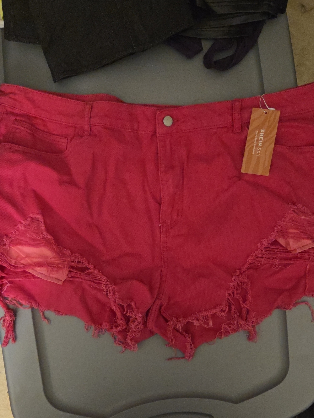 SHEIN Hot Pink Distressed High-Waist Denim Shorts